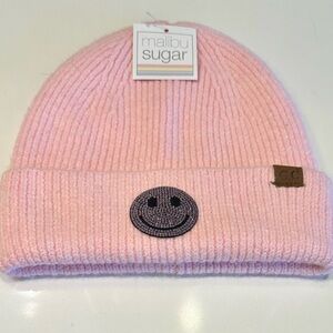 Malibu Sugar Pink Kids Beanie with Smiley Patch